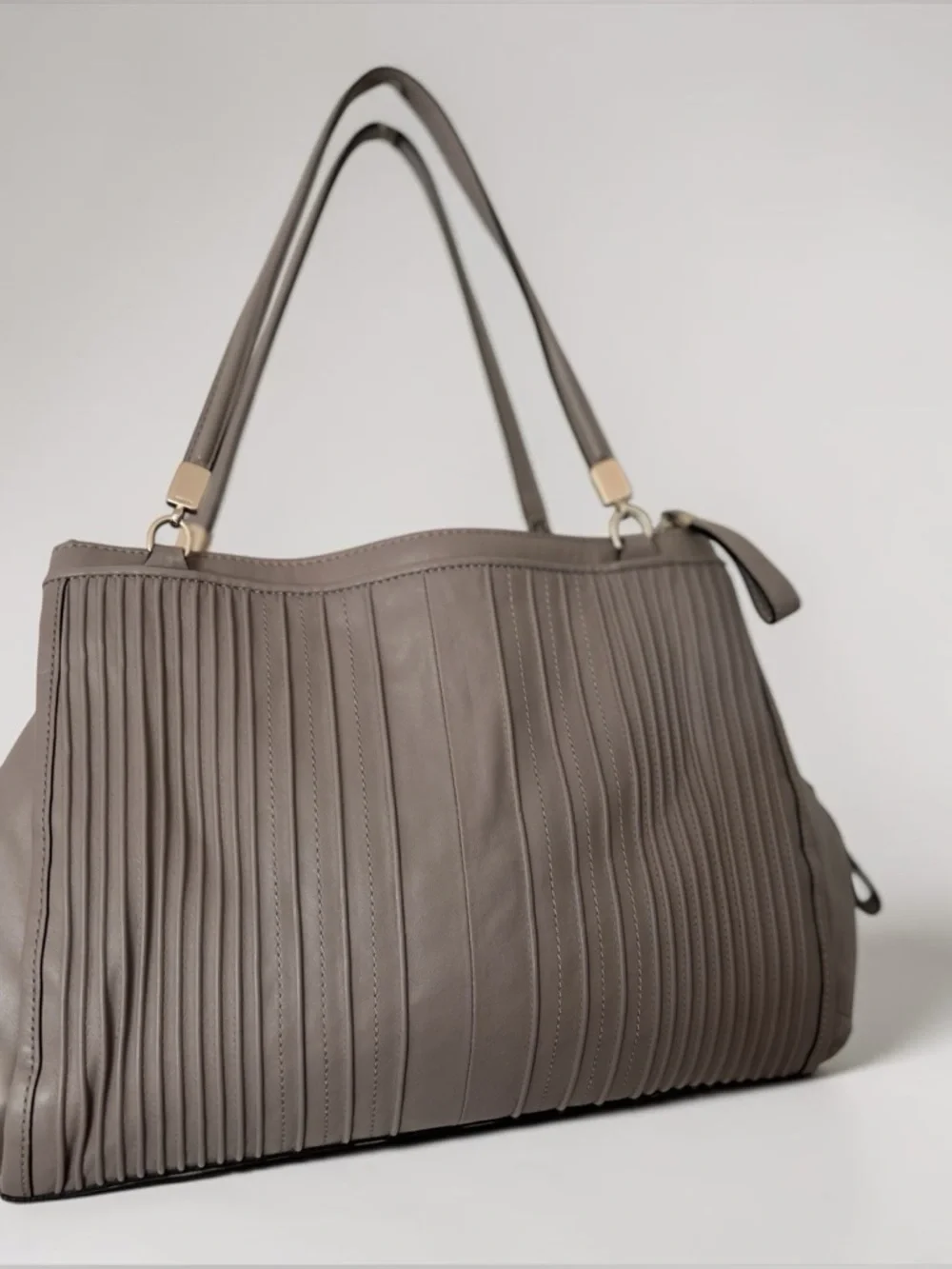Coach Madison Cafe Carryall Shoulder Bag -Pintuck, Pleated Leather- Grey Birch - Picture 5 of 12